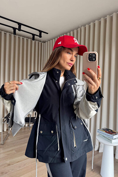 Sue Store Navy Blue Gray Paneled Tracksuit Set