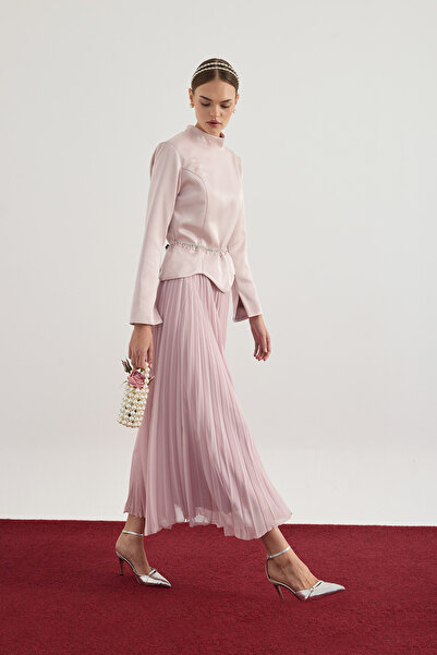 Birgül Bektaş Pearl Satin Blouse Skirt Set