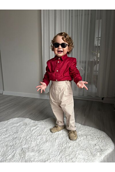 favorimkids Baby Kids Top and Bottom Set of 2 Burgundy Shirt Cream Pants