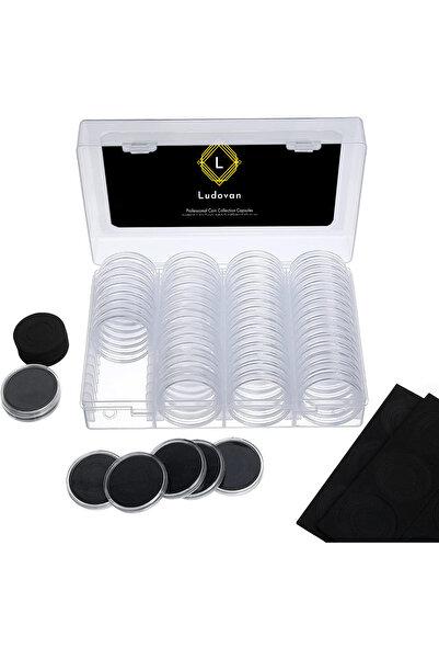 LUDOVAN Set of 60 Coin Capsules, with black protective foam, 8 sizes (18/20/22/25/27/30/39/41 mm)