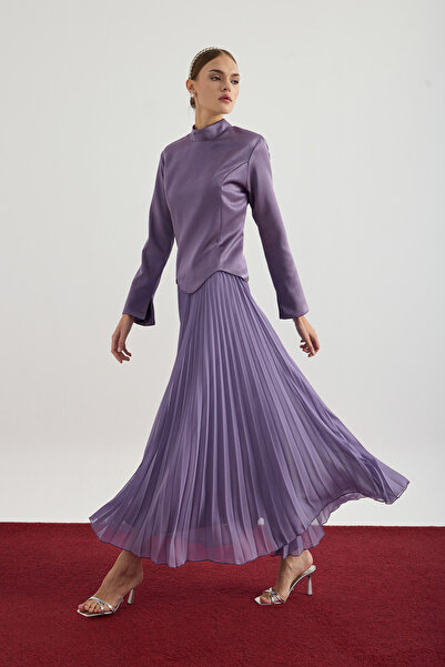 Birgül Bektaş Pearl Satin Blouse Skirt Set