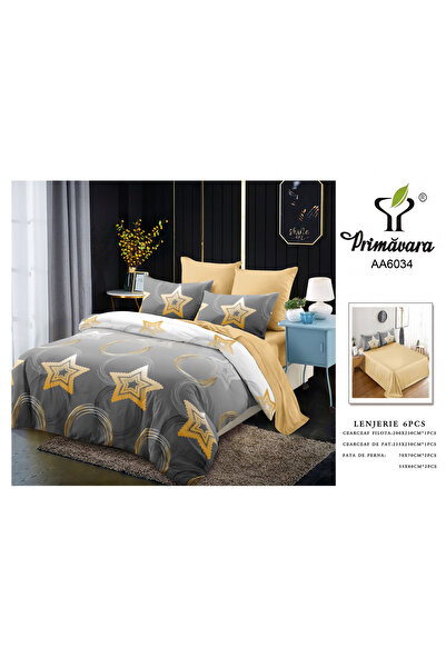 FIONNA.RO Lenjerie Din Finet 6 Piese - Gri Cu Stelute