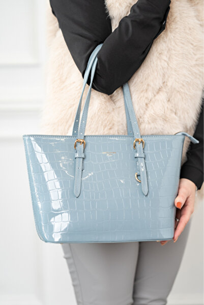 David Jones Geanta casual piele ecologica texturata albastru cu maner BS6916CA2301114