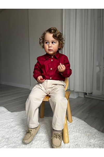 favorimkids Baby Kids Top and Bottom Set of 2 Burgundy Shirt Cream Pants