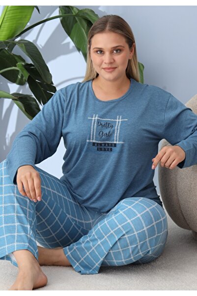 TOSKI Women's Big Size Pajamas Dark Blue