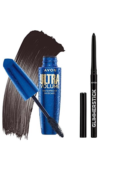 AVON Ultra Volume Waterproof Maskara + Glimmerstick Blackest Black Göz Seti -...