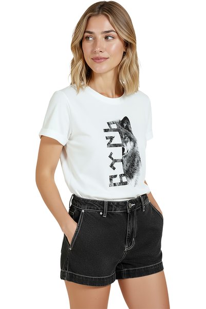 Color Luxe Women's White Relaxed Fit 100% Cotton T-Shirt – Turkish Script in Turkish and Bozkurt Kurt Printed