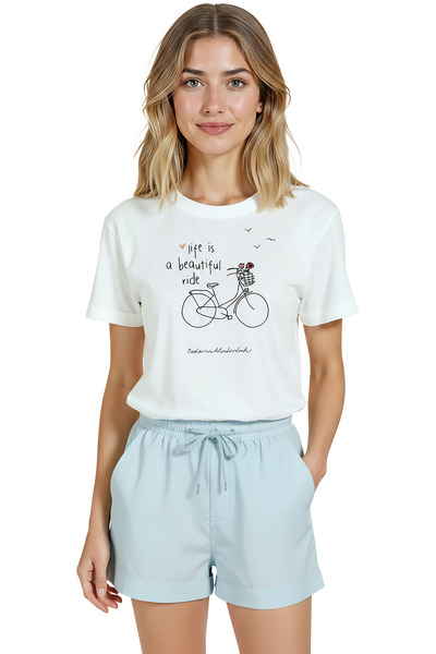 Color Luxe Women's White Relaxed Fit 100% Cotton T-Shirt – Bicycle Doodle Pri...