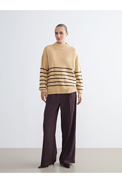 LC Waikiki Lcw Eco Half Turtleneck Striped Oversized Women's Knitwear Sweater