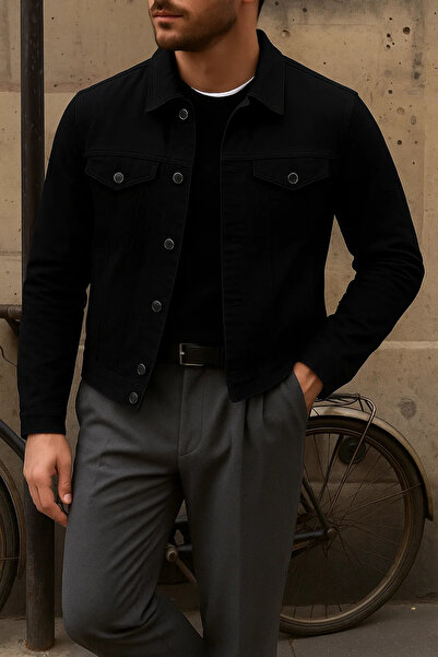 comstar Men's Trend Comfort Casual Slim Fit Black Denim Jacket