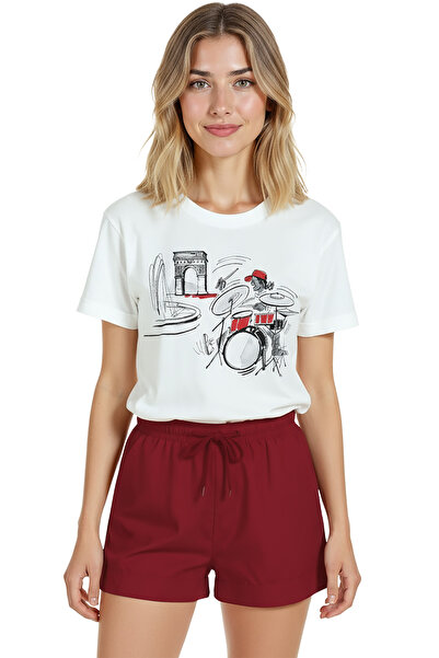 Color Luxe Women's White Relaxed Fit 100% Cotton T-Shirt – Linear Drummer & C...
