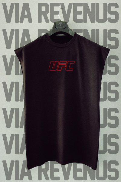 Vordevia Ufc Front and Back Printed Zero Sleeve Crew Neck Sports Tshirt