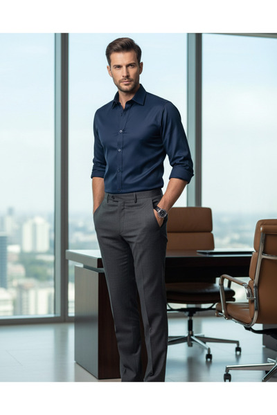 YusGos Long Sleeve Cotton Satin Easy Iron Regular Fit High Quality Premium Men's Shirt