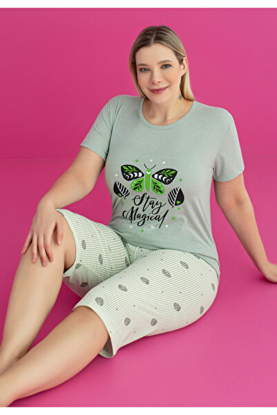 TOSKI Women's cotton pajamas plus size t-shirt + 3/4 pants stay magical