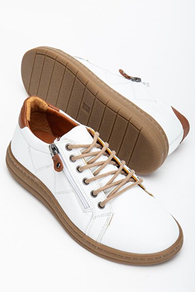 Dilimler Ayakkabı White Genuine Leather Orthopedic Women's Casual Shoes Zippered Lace-Up
