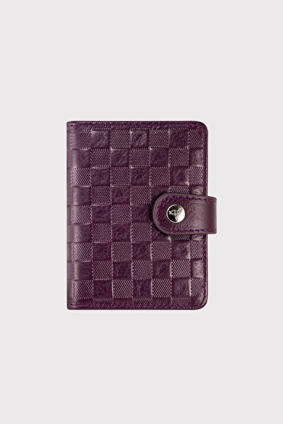 Garbalia Beijing Genuine Leather Unisex Plum Card Holder Wallet with Plenty of Card Holders and External Placket