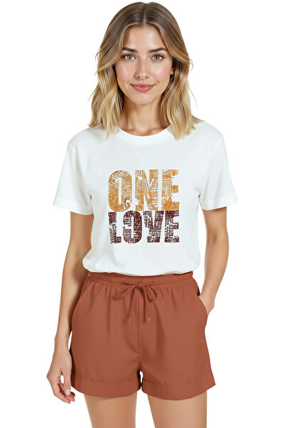 Color Luxe Women's White Relaxed Fit 100% Cotton T-Shirt – One Love Typograph...