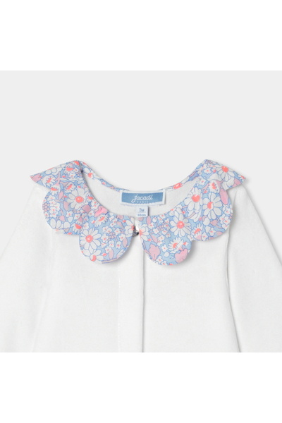 jacadi Newborn Baby Girl Floral Collar Velvet Jumpsuit