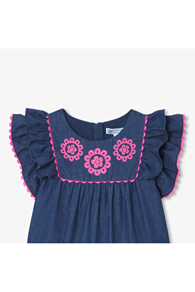 jacadi Girls' Embroidered Front Soft Denim Dress