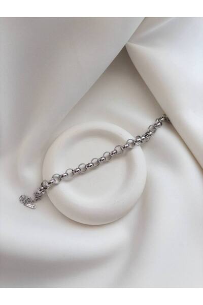 Minne Jewelry-Accessory سوار سلسلة حلقي متشابك من الفولاذ - سوار فولاذي فضي ا...