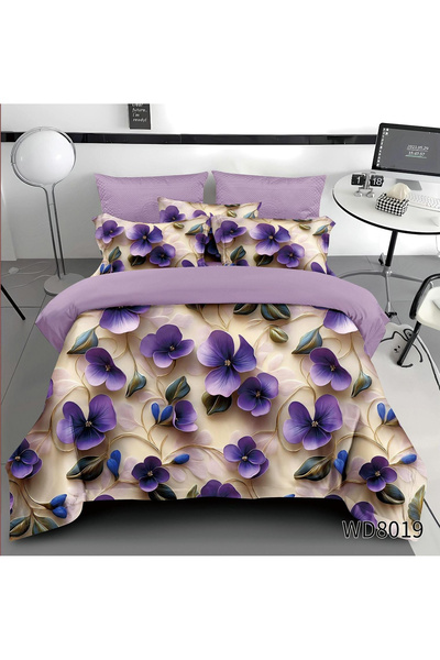 FIONNA.RO Lenjerie De Pat Finet 4 Piese Cu Elastic 5D In Relief - Flori Mov S...