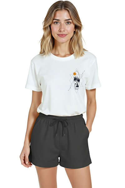 Color Luxe Women's White Relaxed Fit 100% Cotton T-Shirt – Geometric Palms Mi...