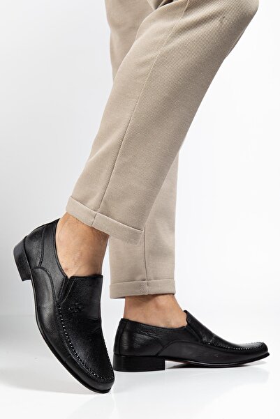 Dilimler Ayakkabı Kösele Genuine Leather Black Men's Classic Shoes Piped Sided