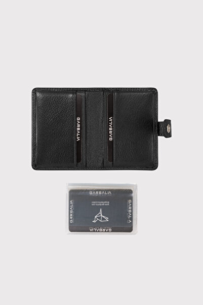 Garbalia Beijing Genuine Leather Unisex Black Card Holder Wallet with Plenty of Card Holders and External Placket