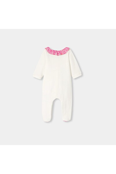 jacadi Newborn Baby Girl Floral Collar Velvet Jumpsuit