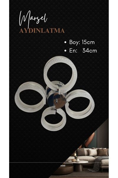 Marsel Lighting ALYA 4LU PLAFONYER SALON OTURMA ODASI 3 RENK LED SECENEKLİ AVİZE