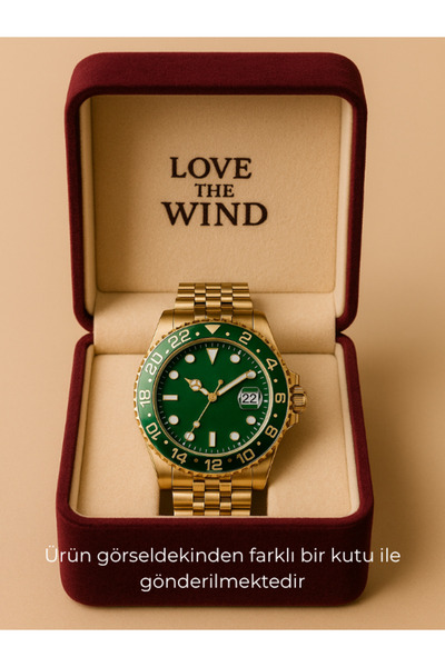 Love The Wind Sports Men's Wristwatch with Calendar - Gold Band & Green Dial