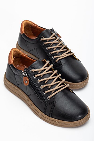 Dilimler Ayakkabı Black Genuine Leather Orthopedic Women's Casual Shoes Zippered Lace-Up