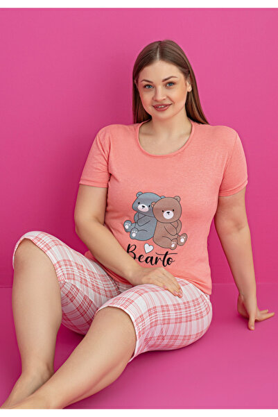 TOSKI Women's cotton pajamas plus size t-shirt + 3/4 pants bearto