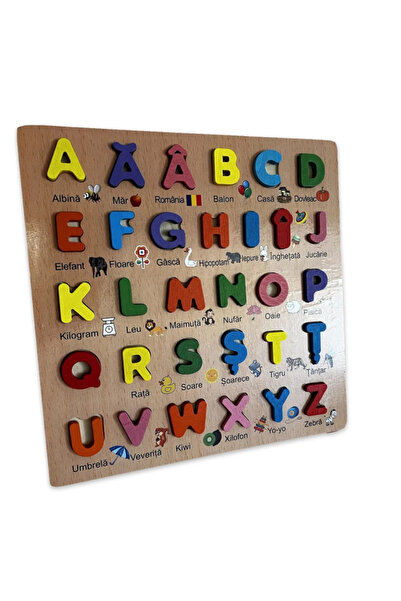 Toyska Дървен пъзел Румънска азбука с диакритични знаци, 31 части, многоцветен