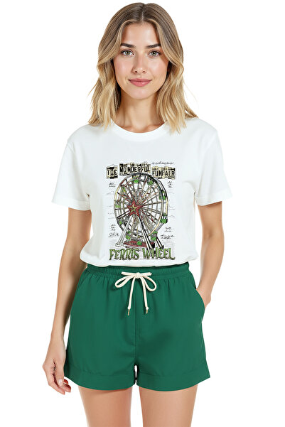 Color Luxe Women's White Relaxed Fit 100% Cotton T-Shirt – Watercolor Ferris ...
