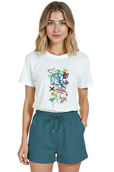 Color Luxe Women's White Relaxed Fit 100% Cotton T-Shirt – Graffiti & Typogra...