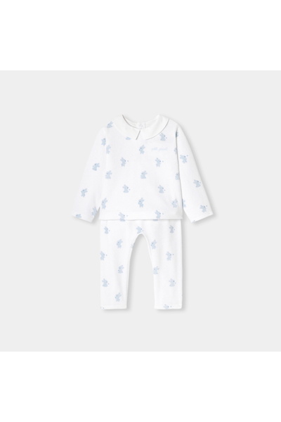 jacadi Newborn Baby Boy Rabbit Motif Velvet Jumpsuit