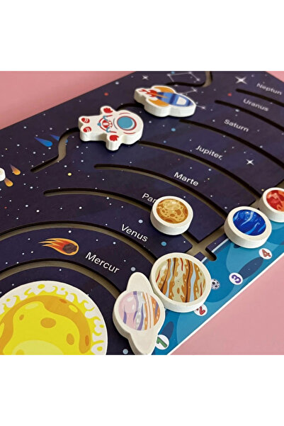 Toyska Educational wooden maze game in Romanian Solar System, multicolor