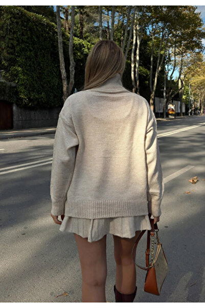 GAJA Women's Pleated Skirt Turtleneck Sweater Bottom Top Knitwear Set