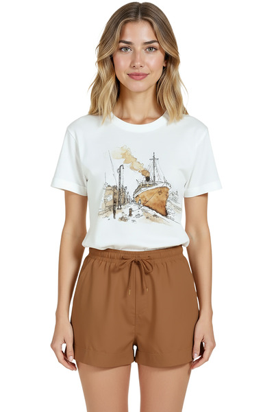 Color Luxe Women's White Relaxed Fit 100% Cotton T-Shirt – Port Ship Watercol...