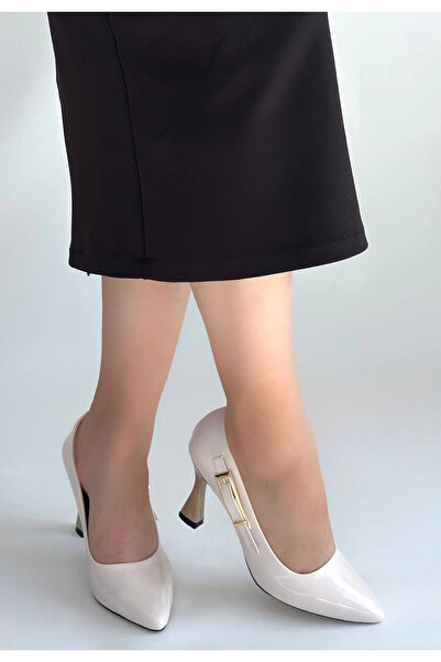 hibiscus Motya Beige Patent Leather Heeled Shoes