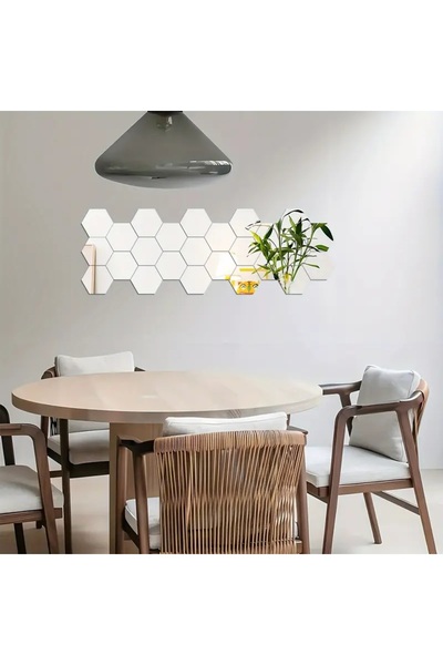 LUXER Set of 12 Luxer Self-Adhesive Acrylic Mirrors, Hexagon L Model, 12.5×11×6.3 cm, Silver