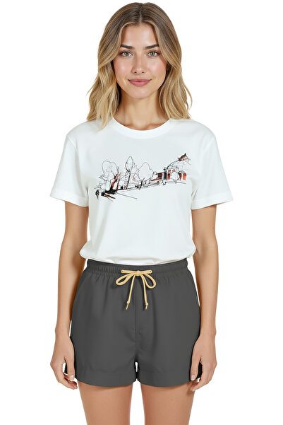 Color Luxe Women's White Relaxed Fit 100% Cotton T-Shirt – Minimal Park Sketc...