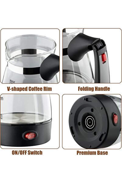 Hope 500ML Turkish Glass Electric Coffee Maker with Foldable Handle