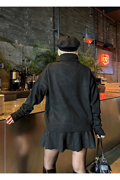 GAJA Women's Pleated Skirt Turtleneck Sweater Bottom Top Knitwear Set