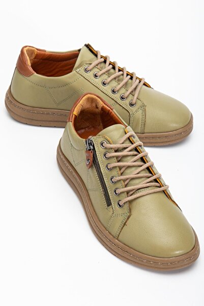 Dilimler Ayakkabı Green Genuine Leather Orthopedic Women's Casual Shoes Zippered Lace-Up