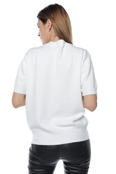 Jolenttine Pulover cu perle din cașmir și lână, alb