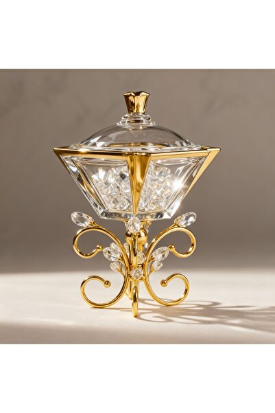 ASSA BAZAAR Lüks Altın Ayaklı Kristal Cam Sunumluk