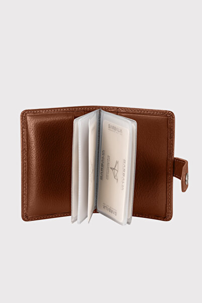 Garbalia Beijing Genuine Leather Unisex Tan Card Holder Wallet with Plenty of Card Holders and External Placket