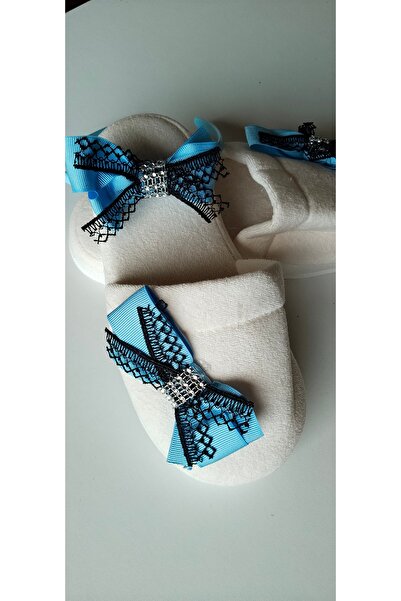 Canbutik Black Tulle Maternity Slippers and Crown Set with Blue Ribbon
